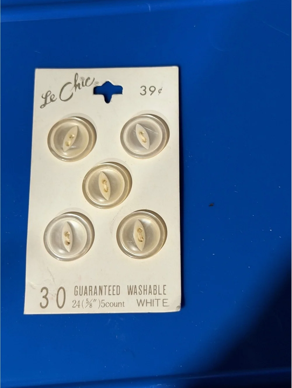 Vintage Le Chic White Guaranteed Washable Buttons - 5 Count
